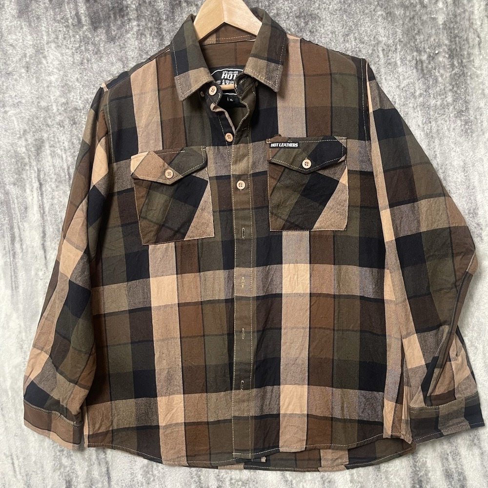 Hot Leathers Brown Plaid XL Long Sleeve‎ Men's Button Shirt